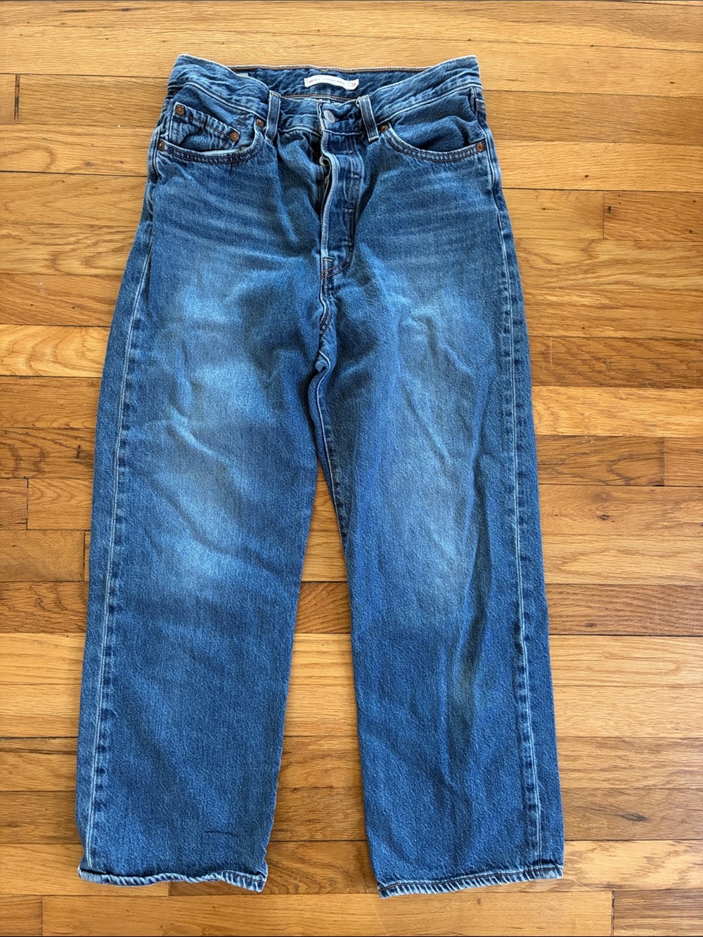 Levi's Premium Ribcage Straight Ankle Jeans 28 Rigid Ankle Crop 27" Medium Wash